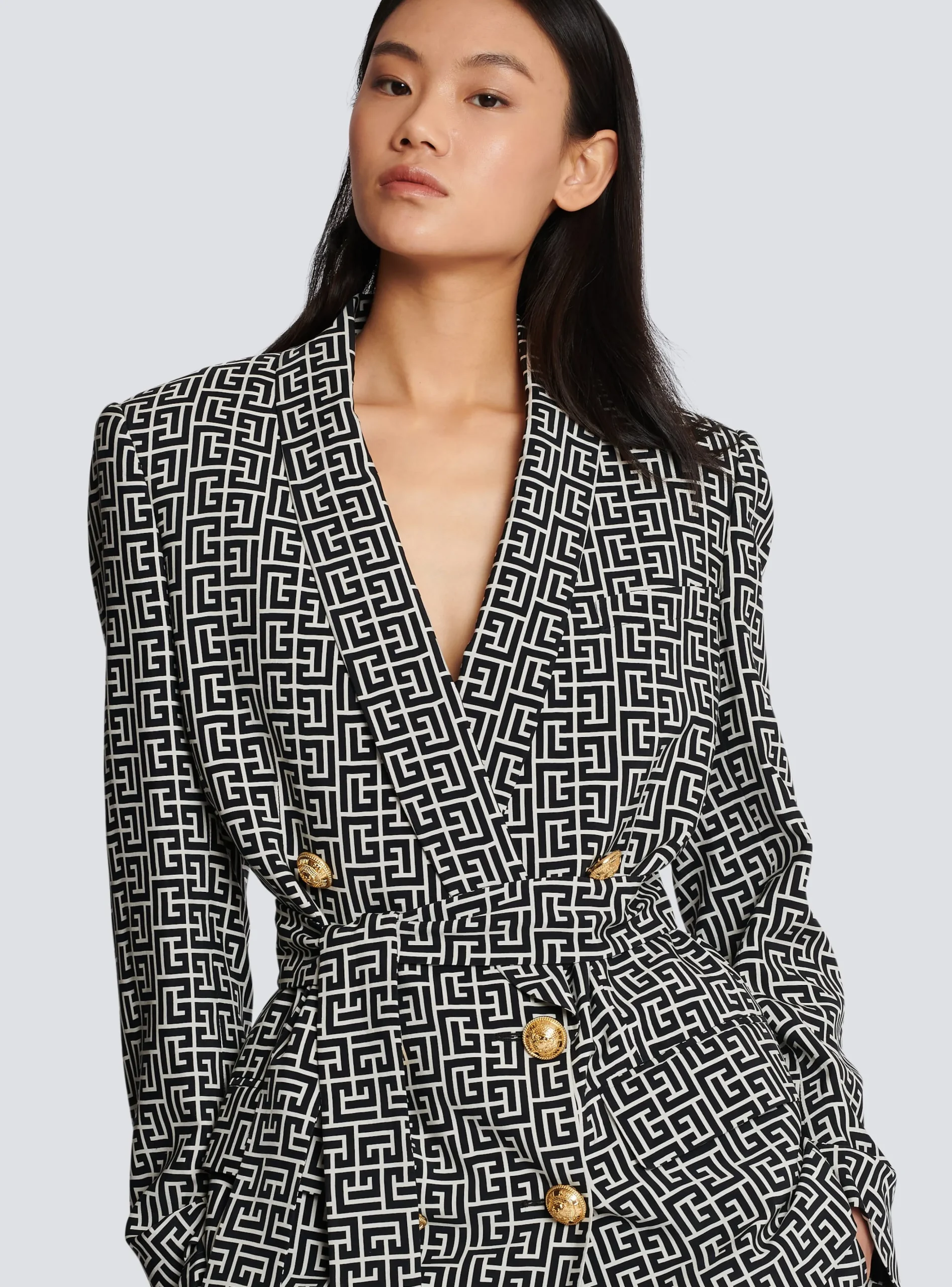 Women Balmain Monogram Printed Jacket With Shawl Collar