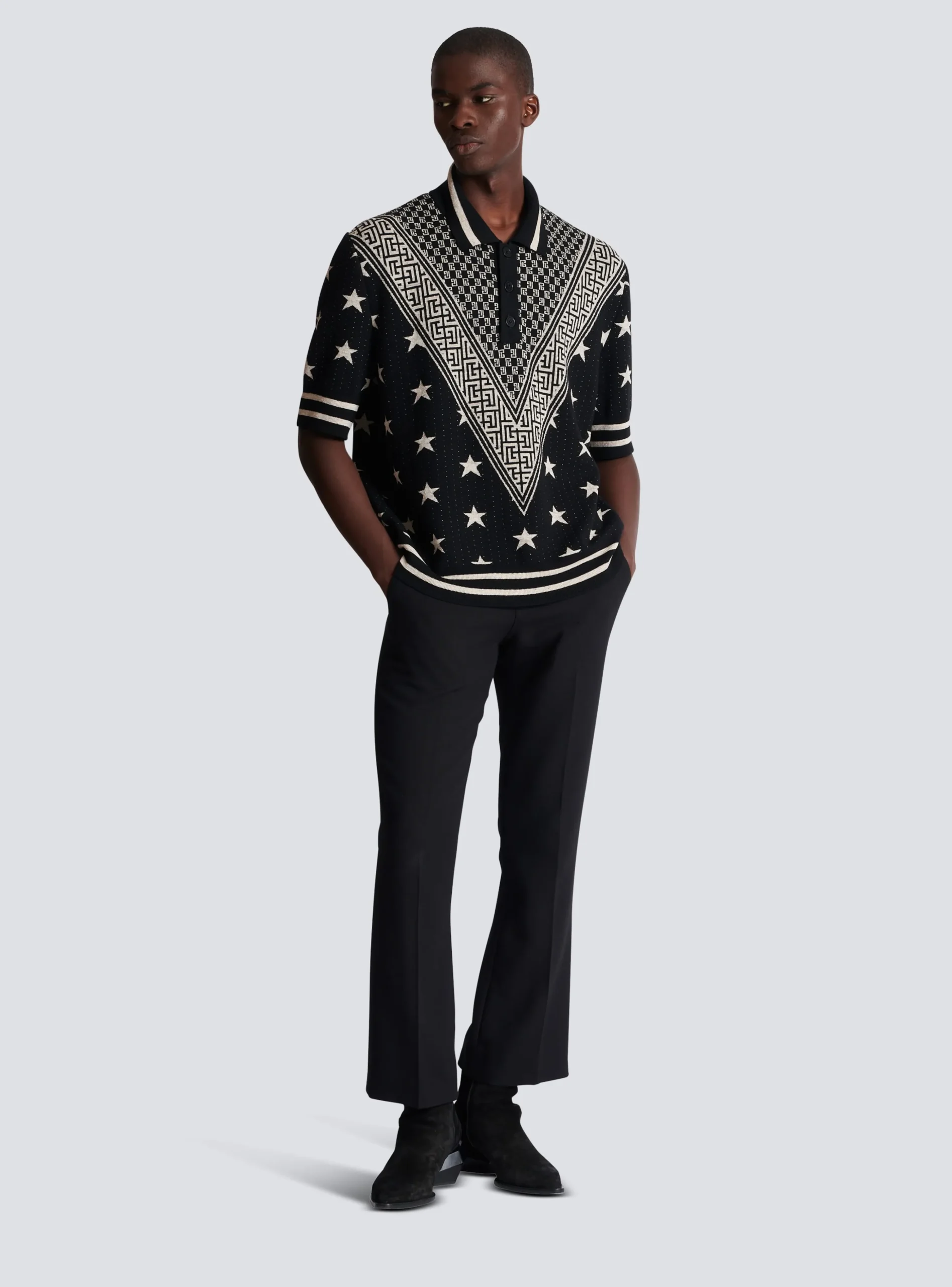 Balmain Monogram Stars Polo Shirt