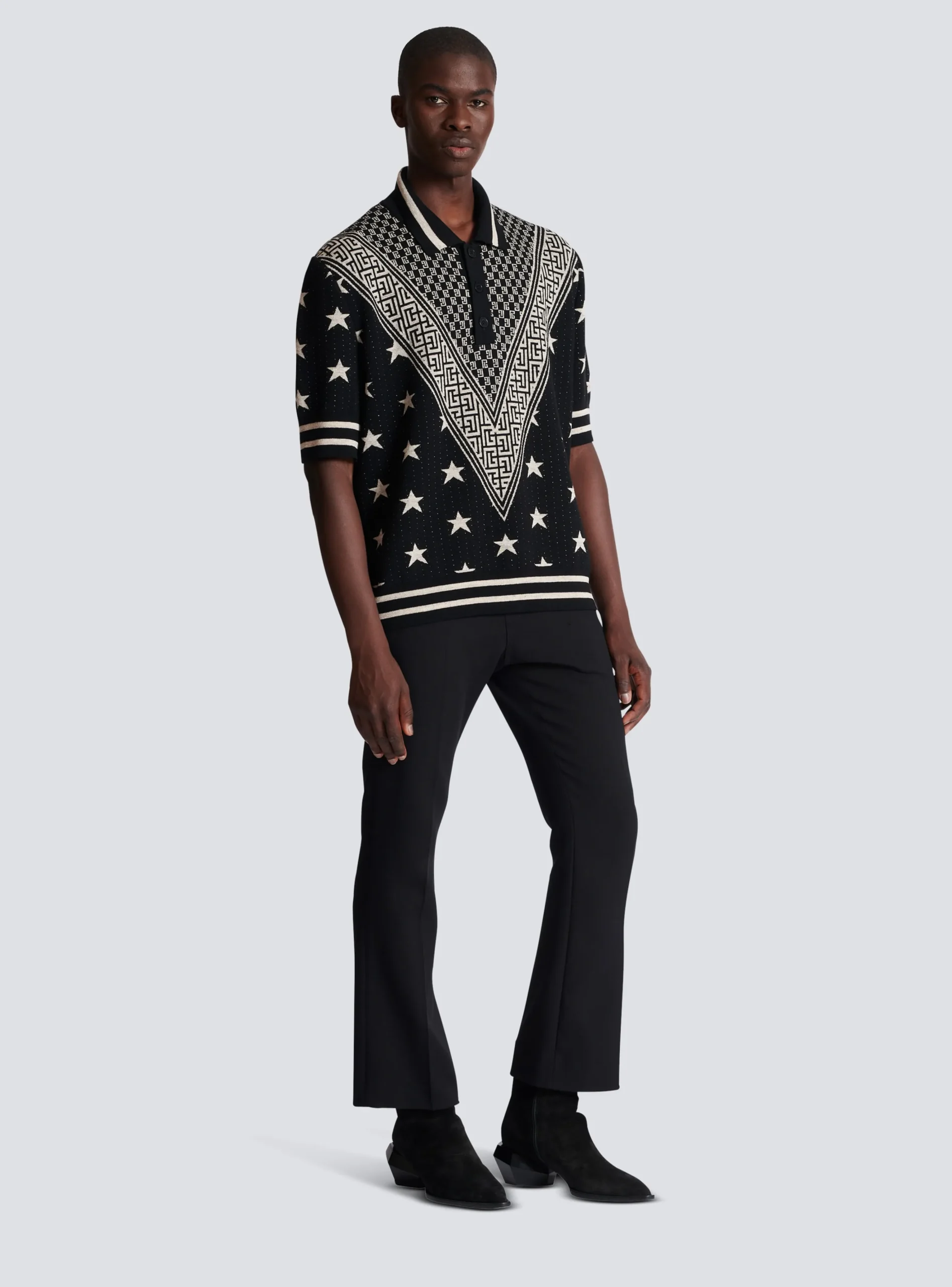 Balmain Monogram Stars Polo Shirt