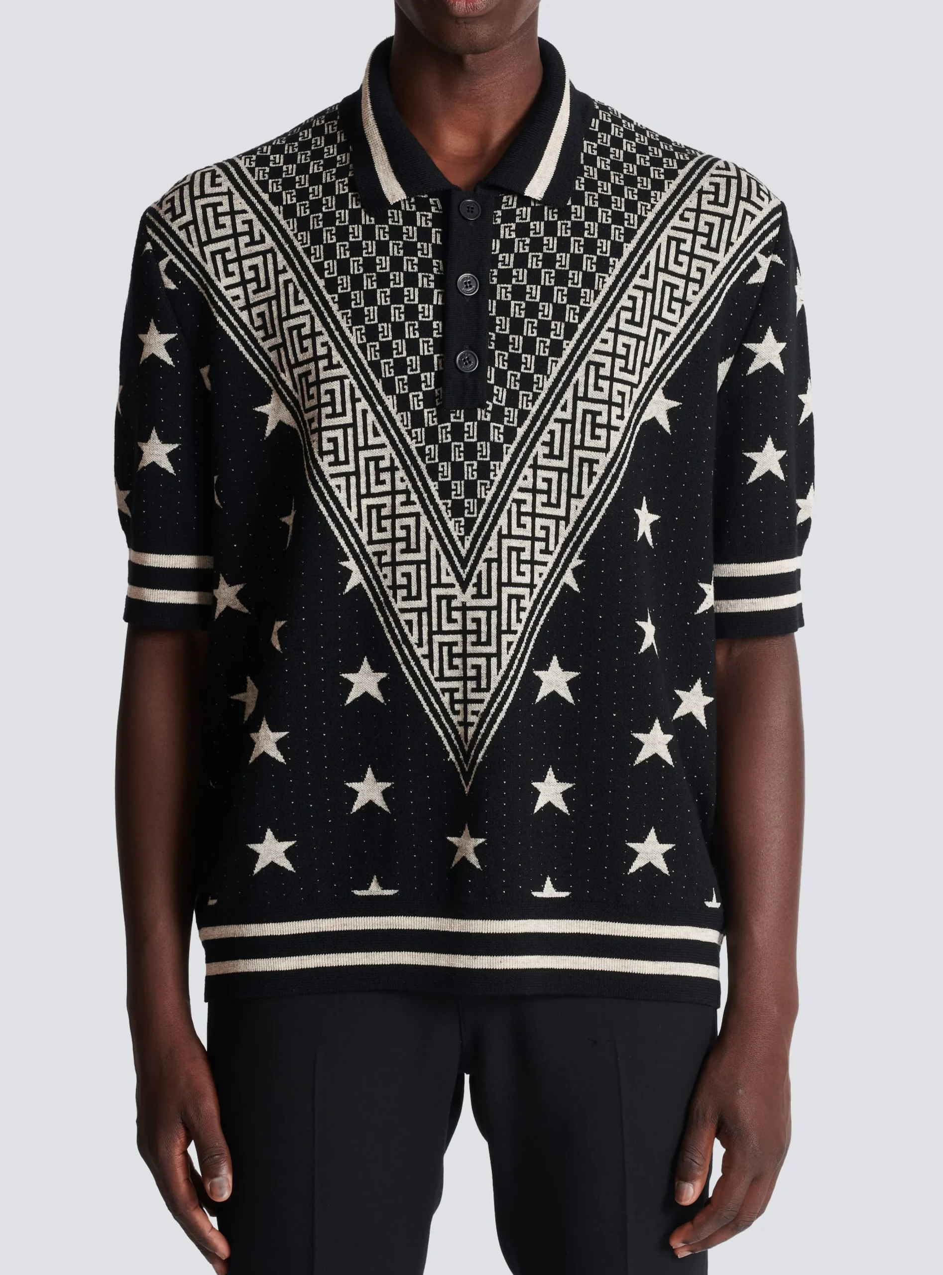 Balmain Monogram Stars Polo Shirt
