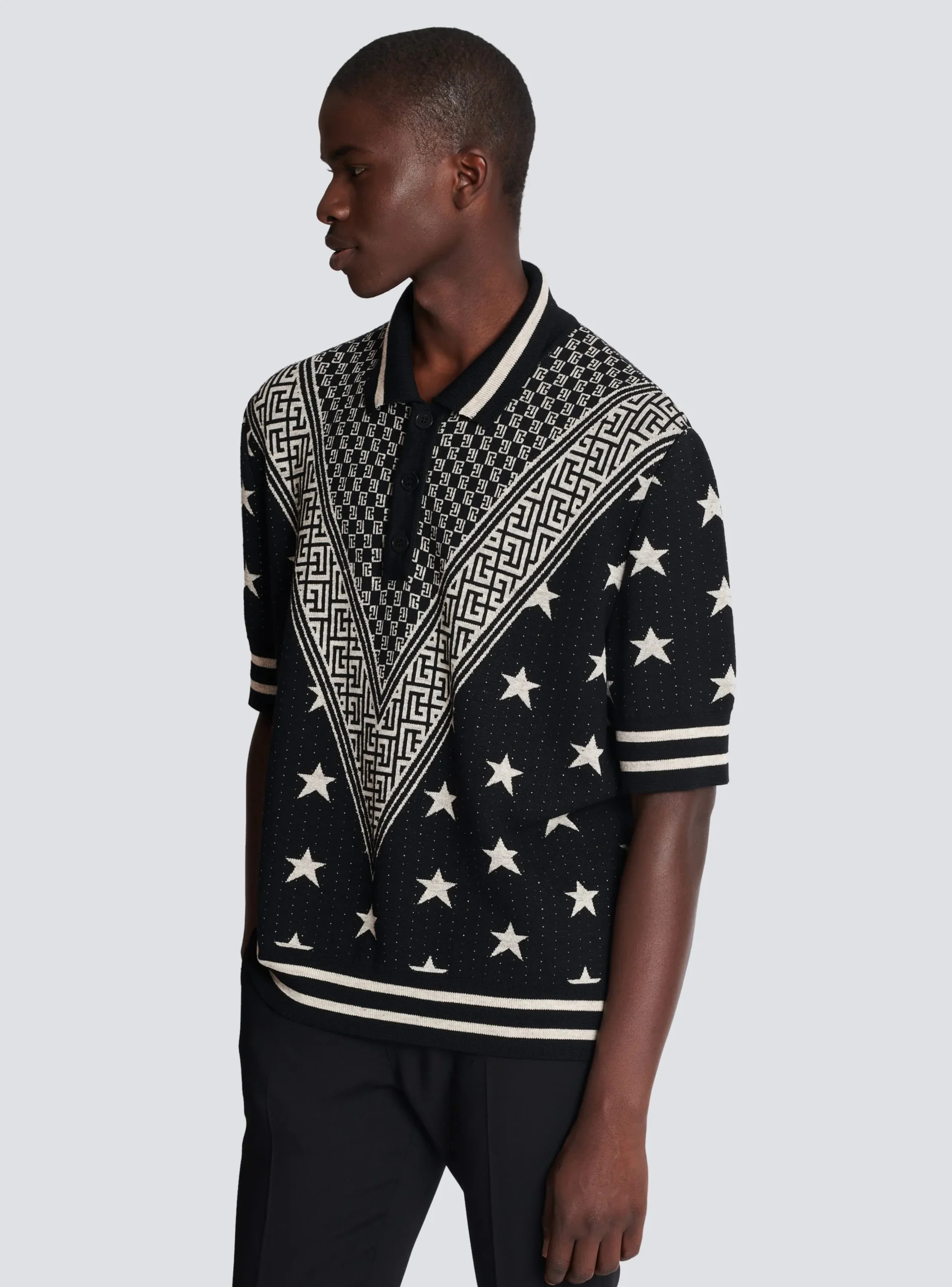 Balmain Monogram Stars Polo Shirt