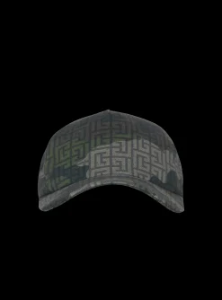 Balmain Monogrammed Camouflage Print Baseball Cap