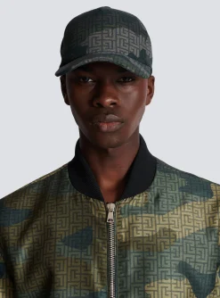Balmain Monogrammed Camouflage Print Baseball Cap