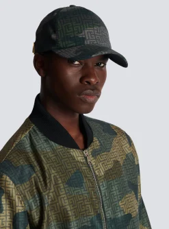 Balmain Monogrammed Camouflage Print Baseball Cap