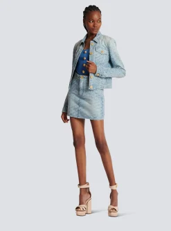 Women Balmain Monogrammed Denim Jacket