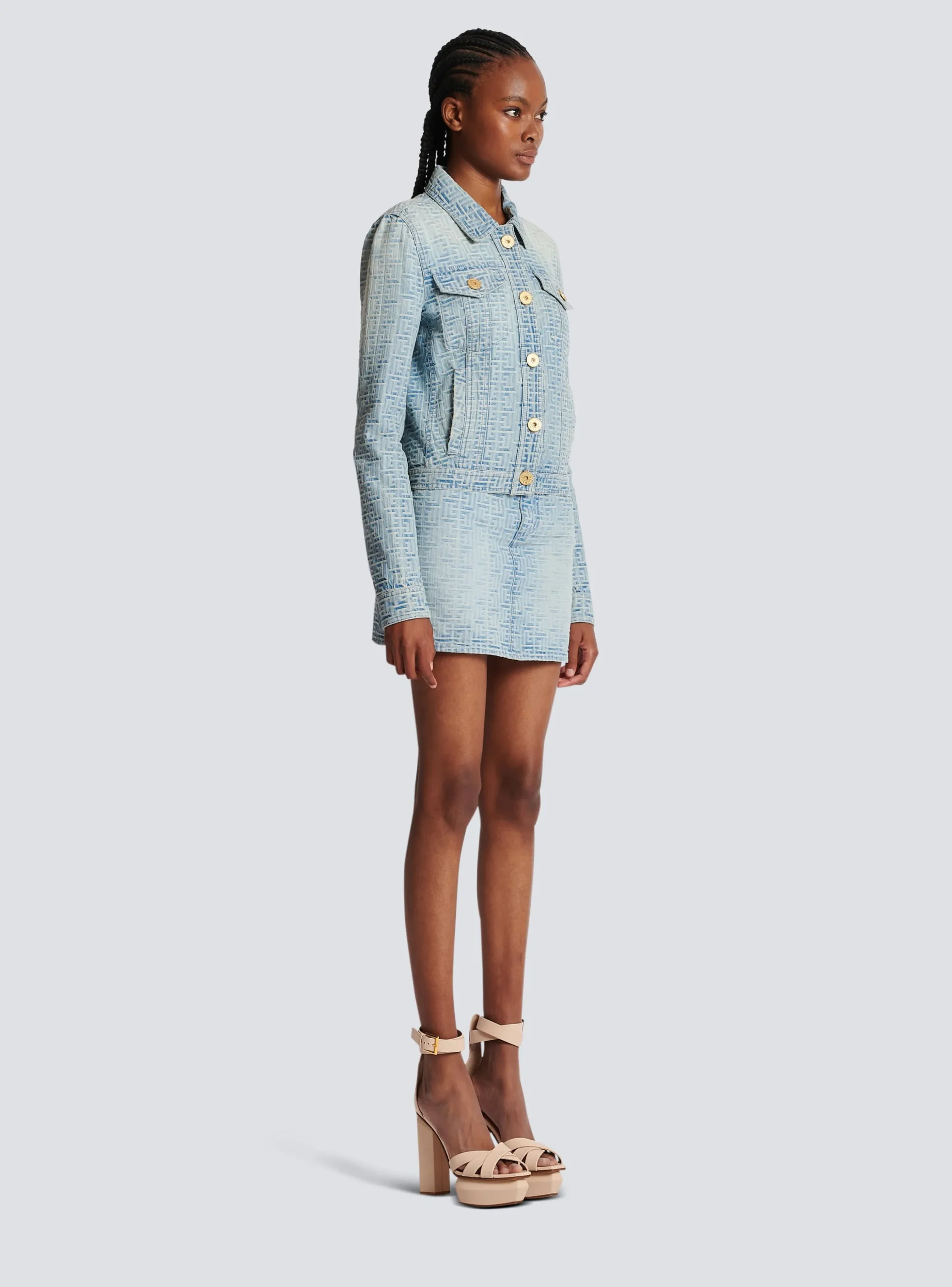 Women Balmain Monogrammed Denim Jacket