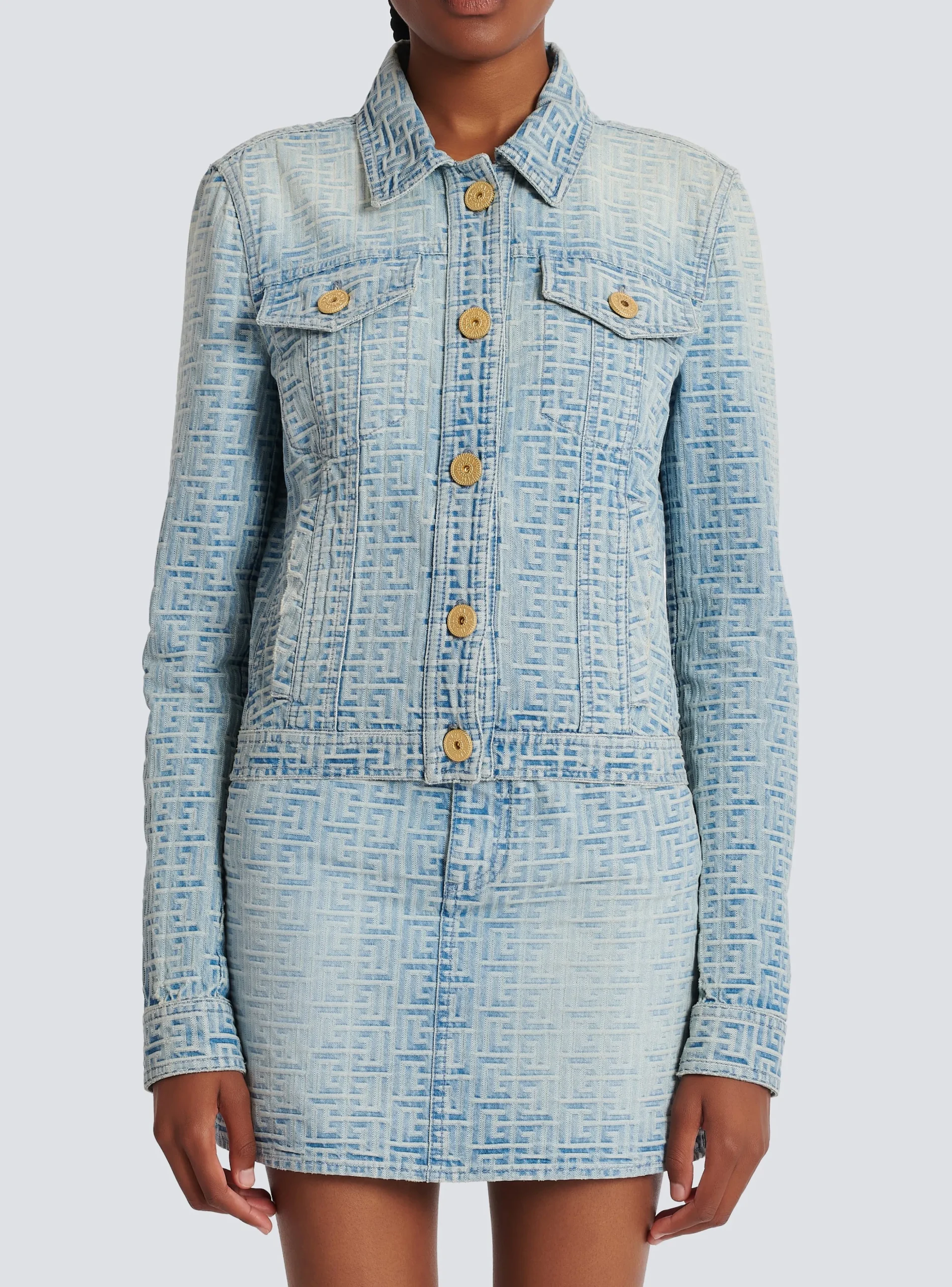 Women Balmain Monogrammed Denim Jacket