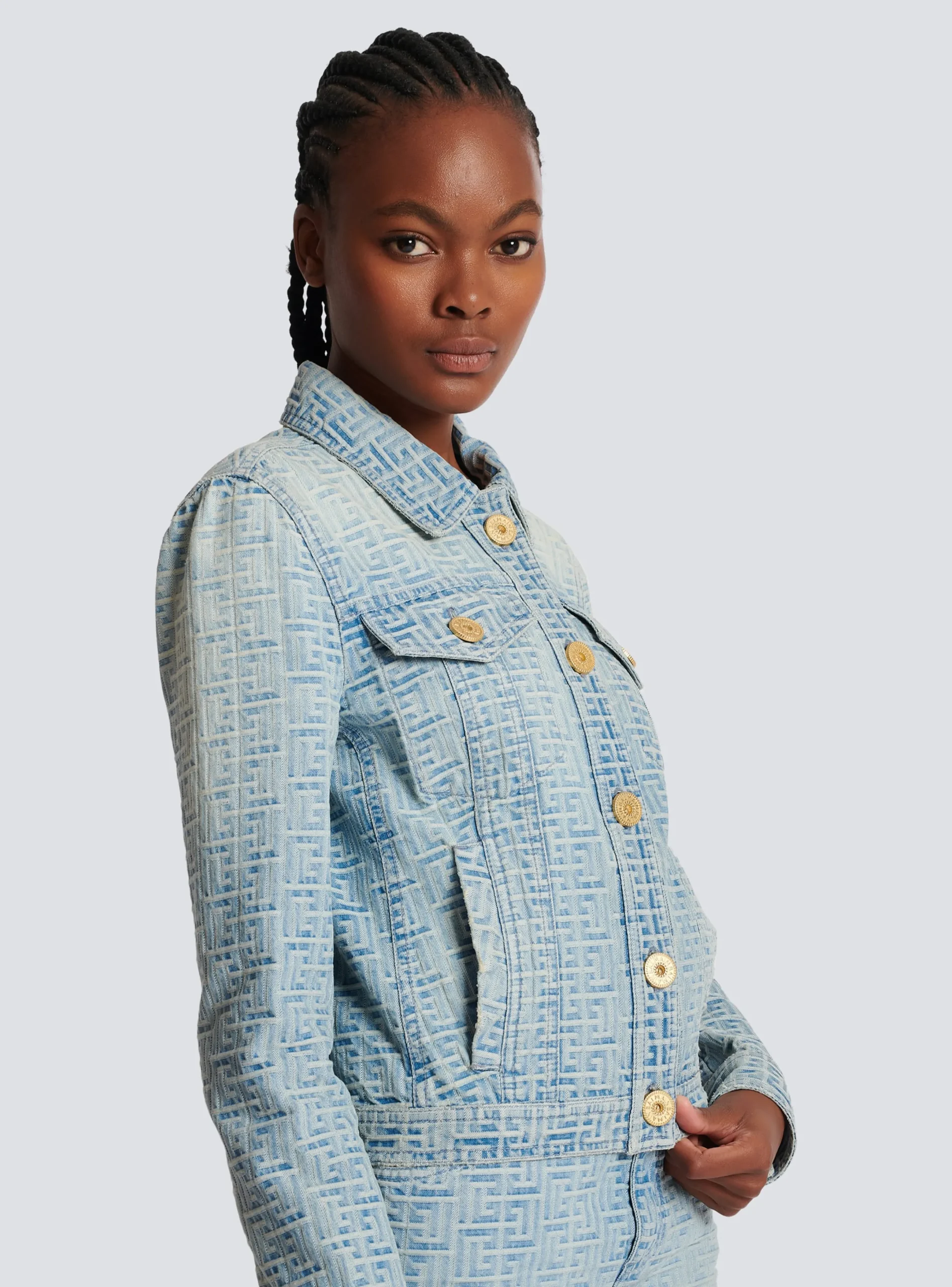 Women Balmain Monogrammed Denim Jacket