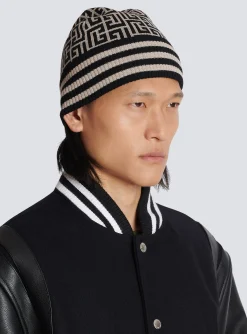Balmain Monogrammed Embroidered Wool Hat