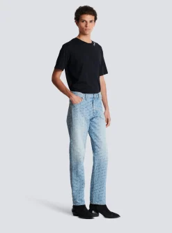 Balmain Monogrammed Jacquard Denim Jeans