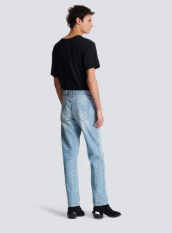 Balmain Monogrammed Jacquard Denim Jeans
