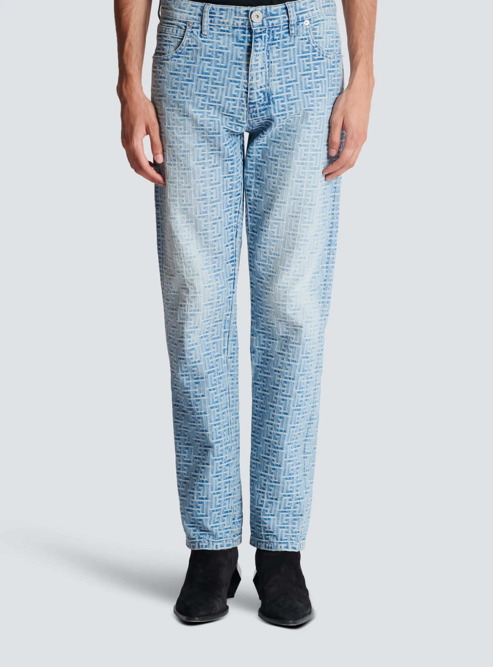 Balmain Monogrammed Jacquard Denim Jeans