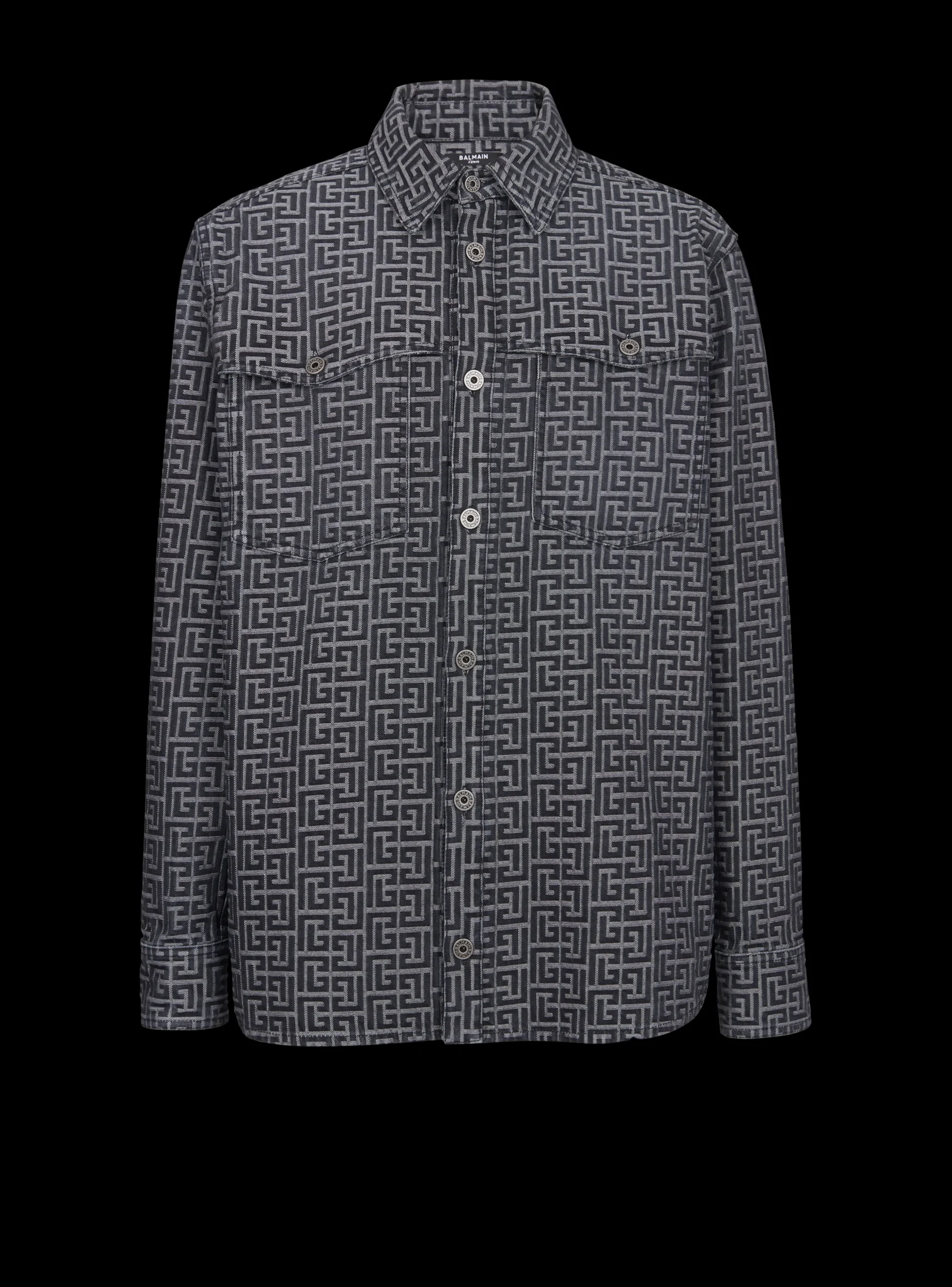 Balmain Monogrammed Jacquard Denim Shirt