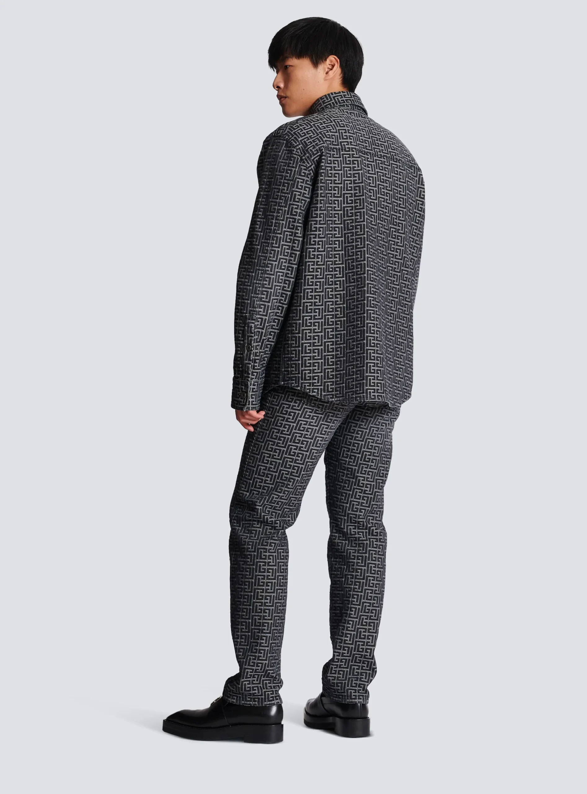 Balmain Monogrammed Jacquard Denim Shirt