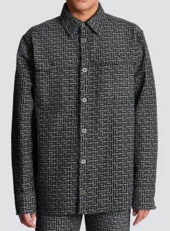 Balmain Monogrammed Jacquard Denim Shirt