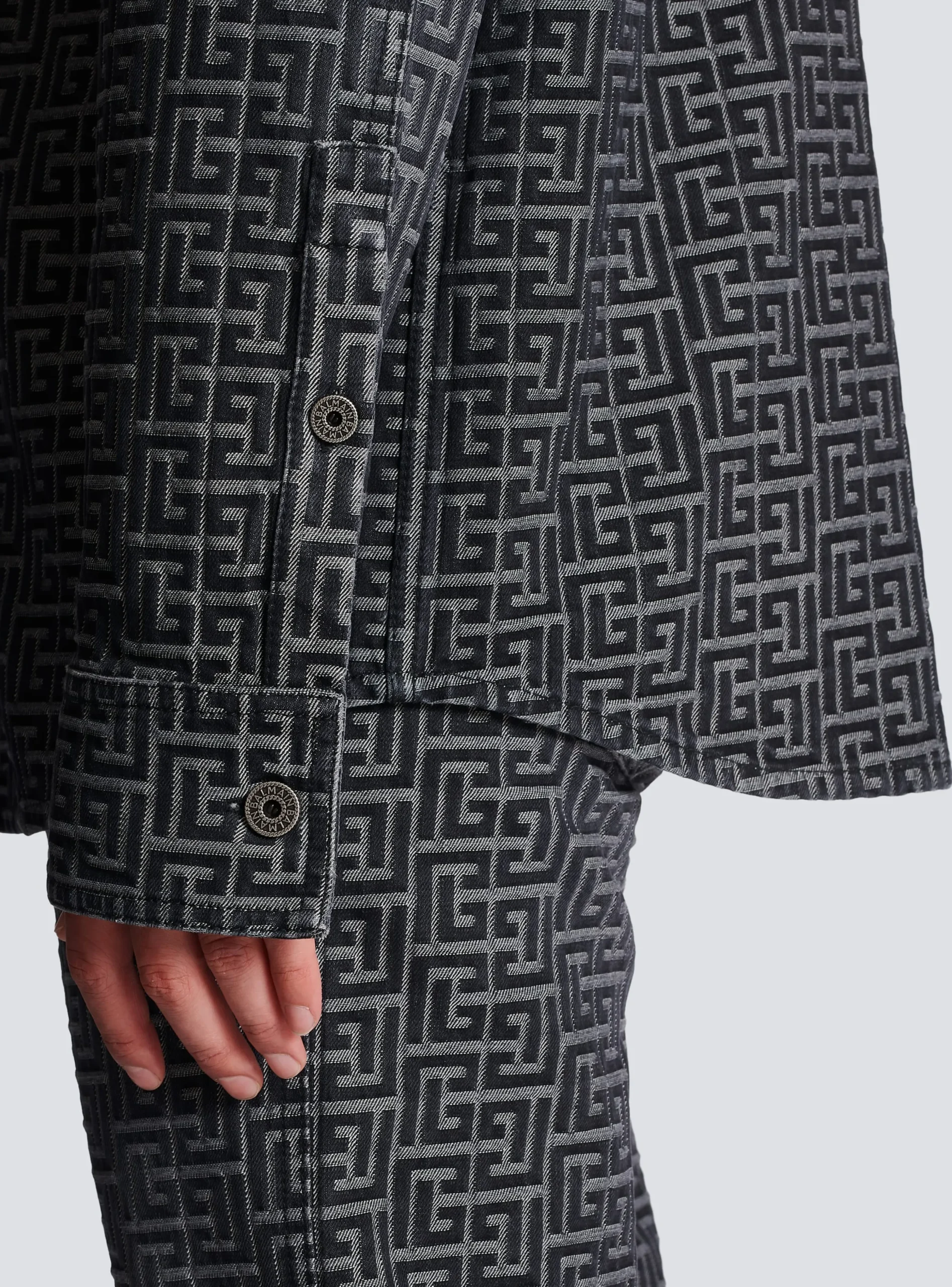 Balmain Monogrammed Jacquard Denim Shirt