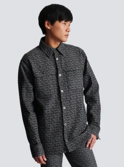 Balmain Monogrammed Jacquard Denim Shirt