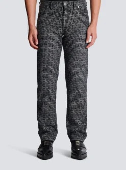 Balmain Monogrammed Jacquard Denim Jeans