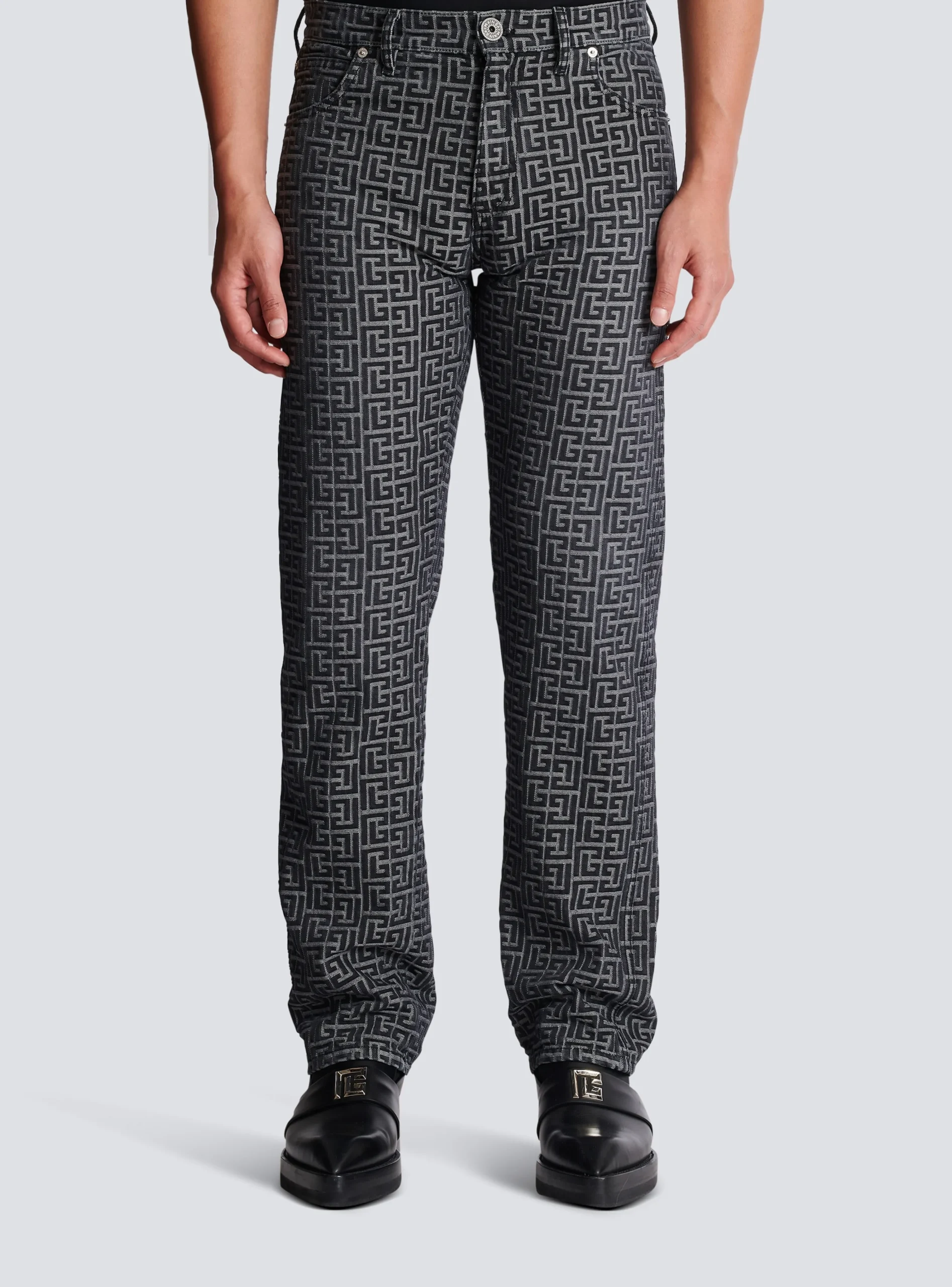 Balmain Monogrammed Jacquard Denim Jeans