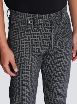 Balmain Monogrammed Jacquard Denim Jeans