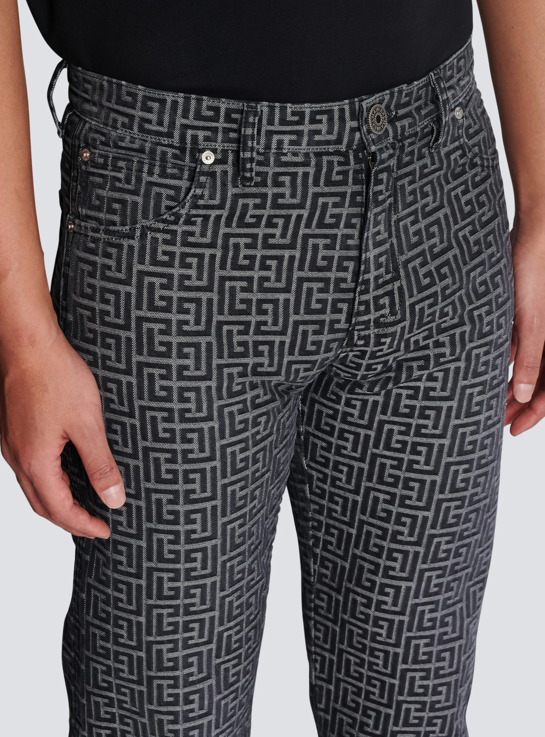 Balmain Monogrammed Jacquard Denim Jeans