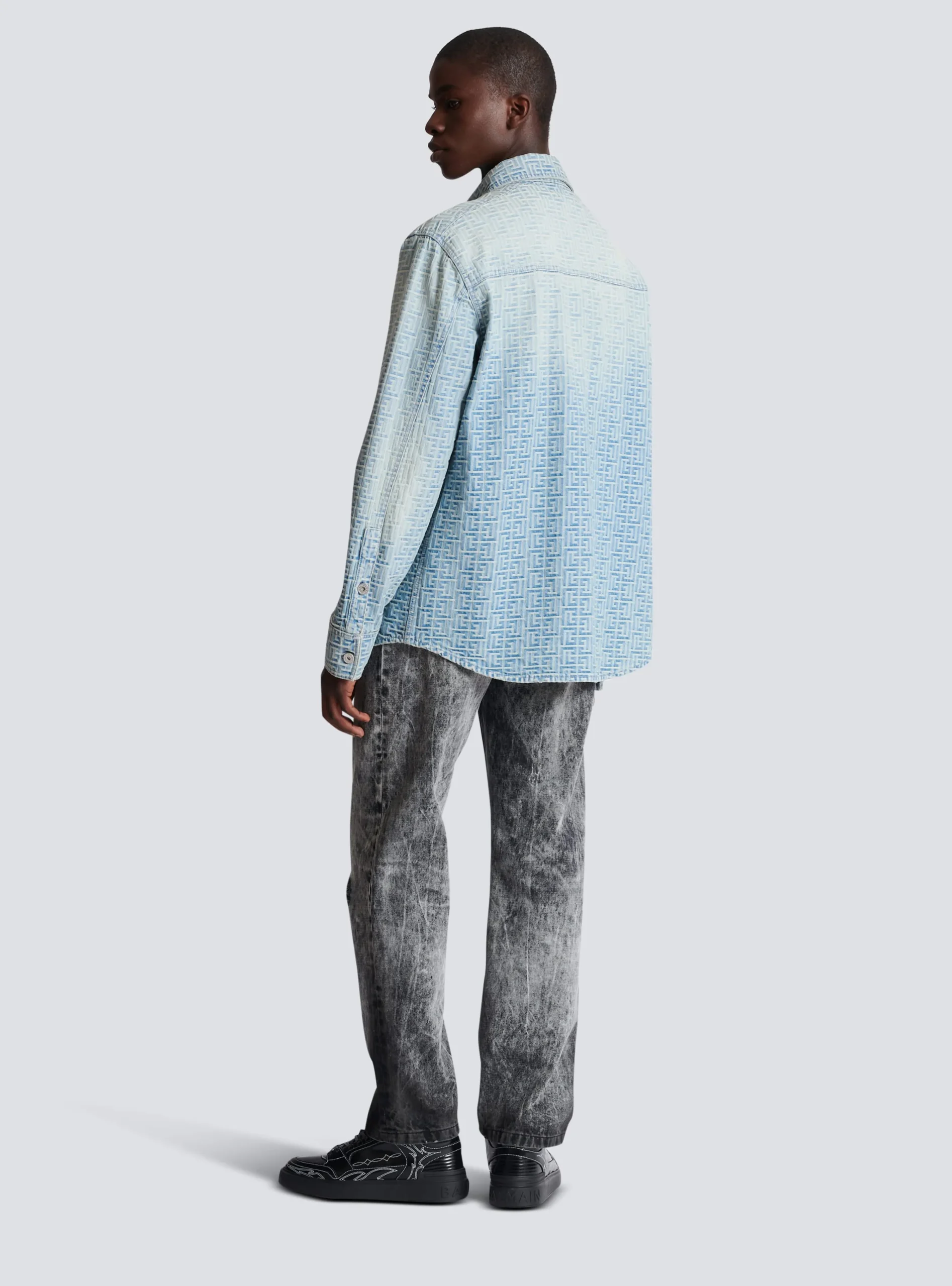 Balmain Monogrammed Jacquard Denim Shirt