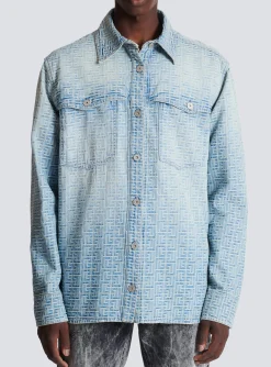 Balmain Monogrammed Jacquard Denim Shirt