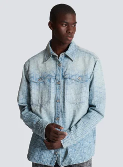 Balmain Monogrammed Jacquard Denim Shirt