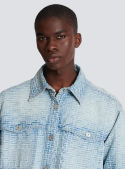 Balmain Monogrammed Jacquard Denim Shirt