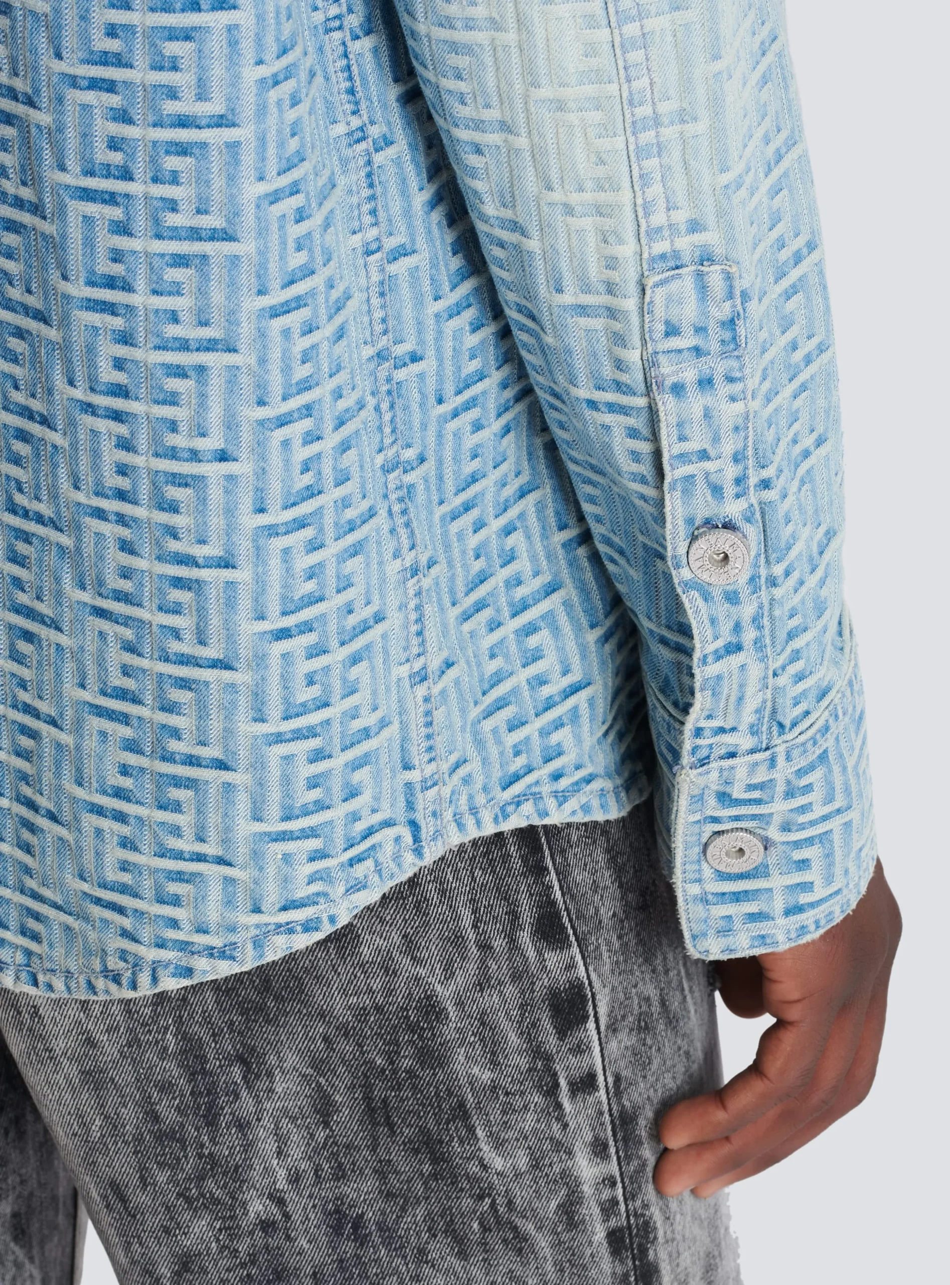 Balmain Monogrammed Jacquard Denim Shirt