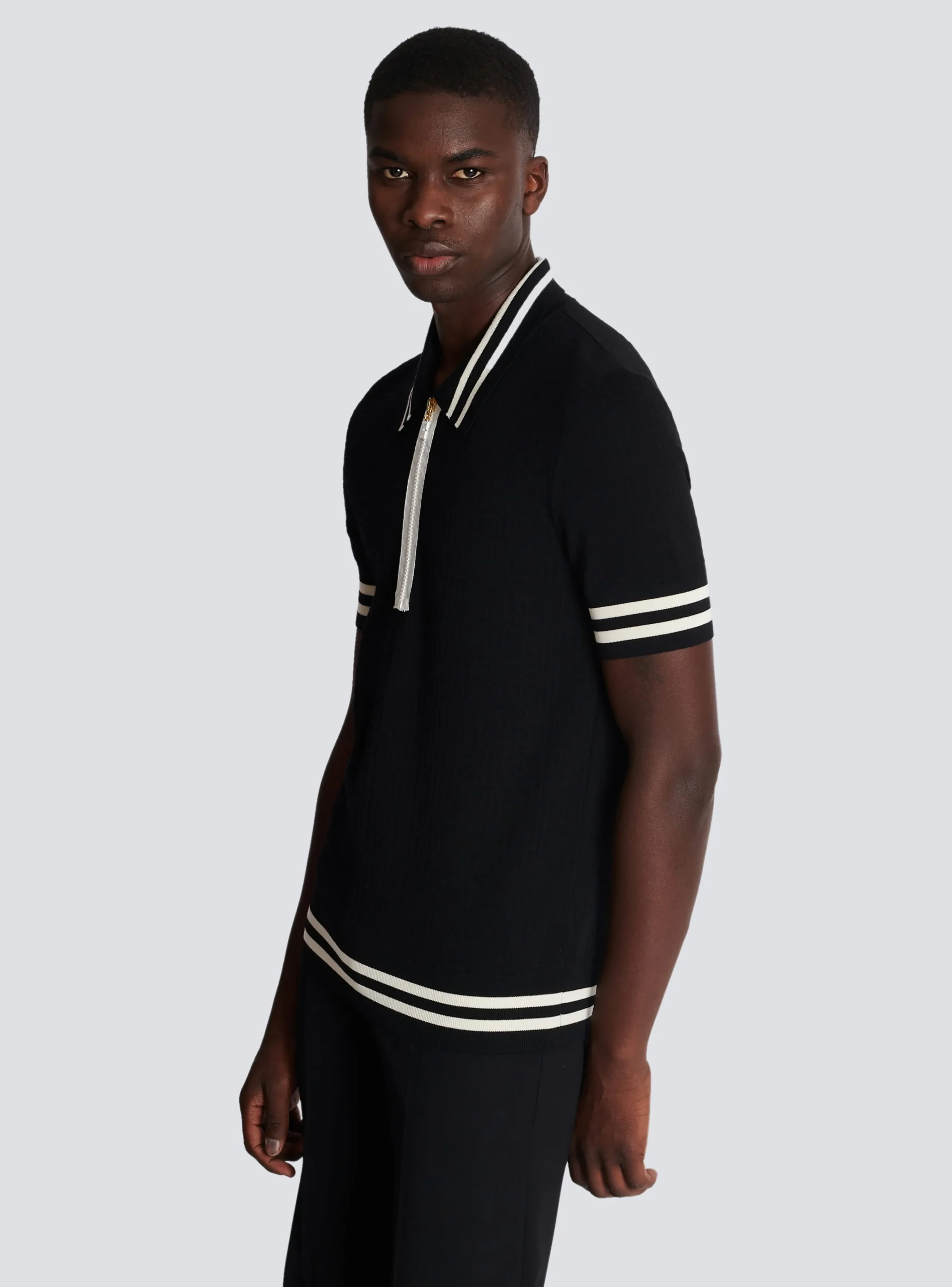 Balmain Monogrammed Jacquard Polo Shirt
