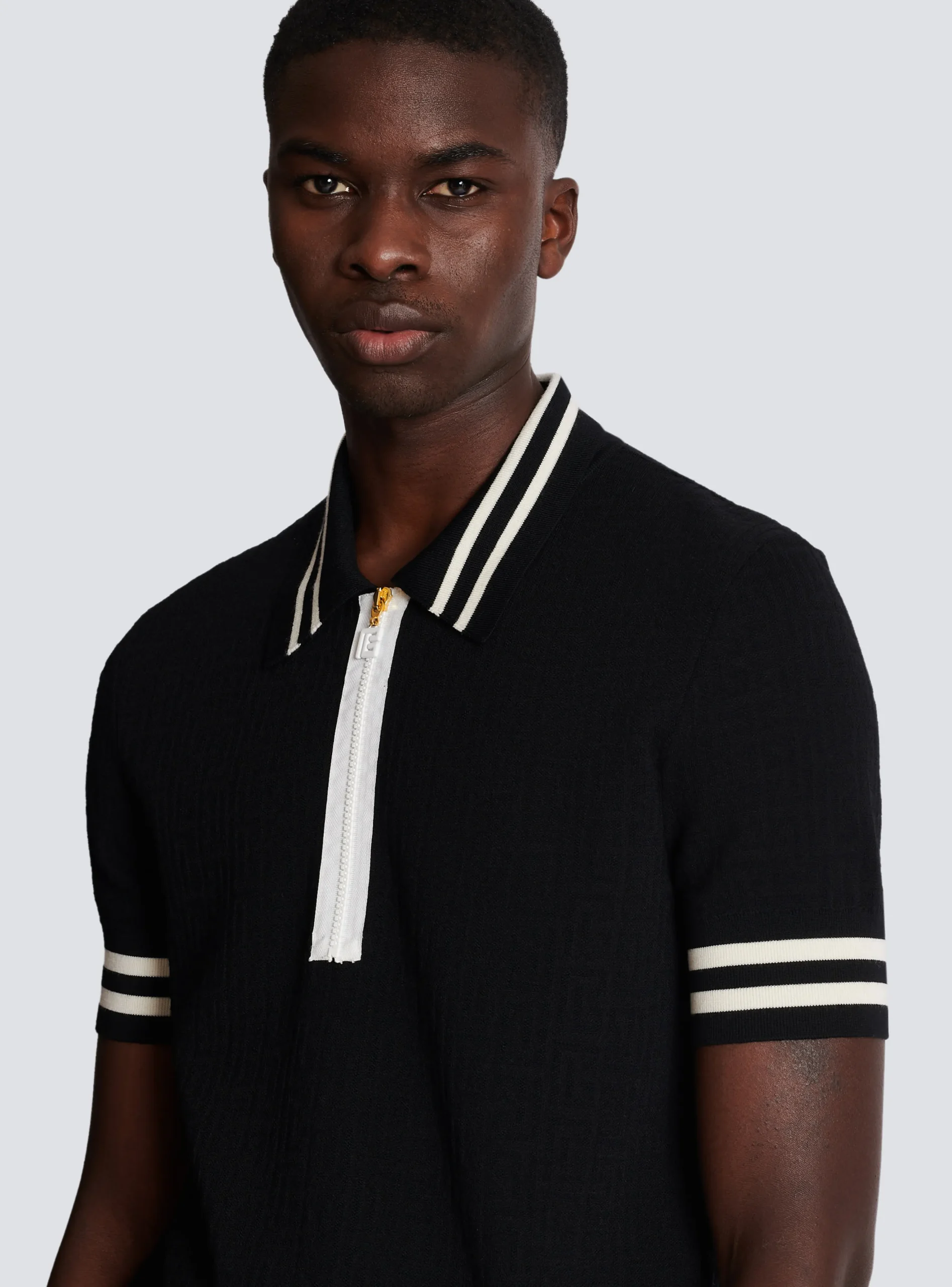 Balmain Monogrammed Jacquard Polo Shirt