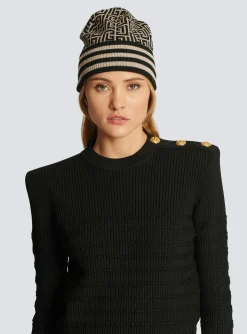 Women Balmain Monogrammed Knit Beanie