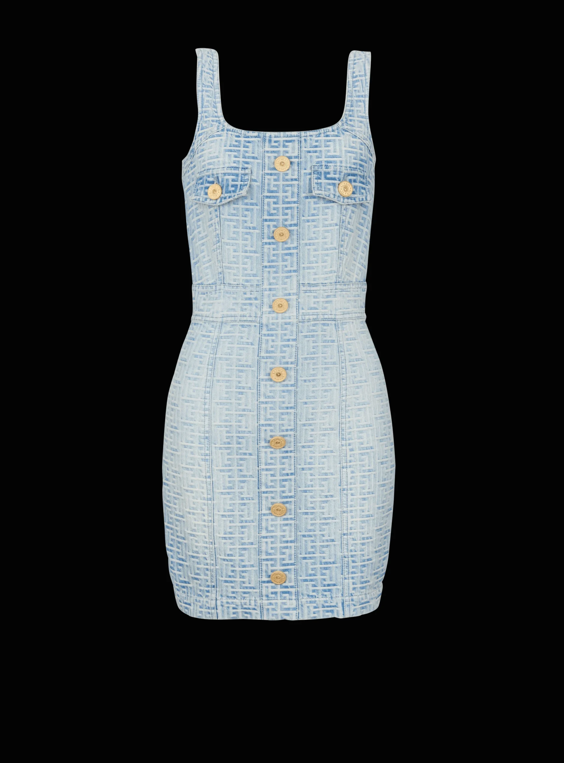 Women Balmain Monogrammed Short Denim Dress