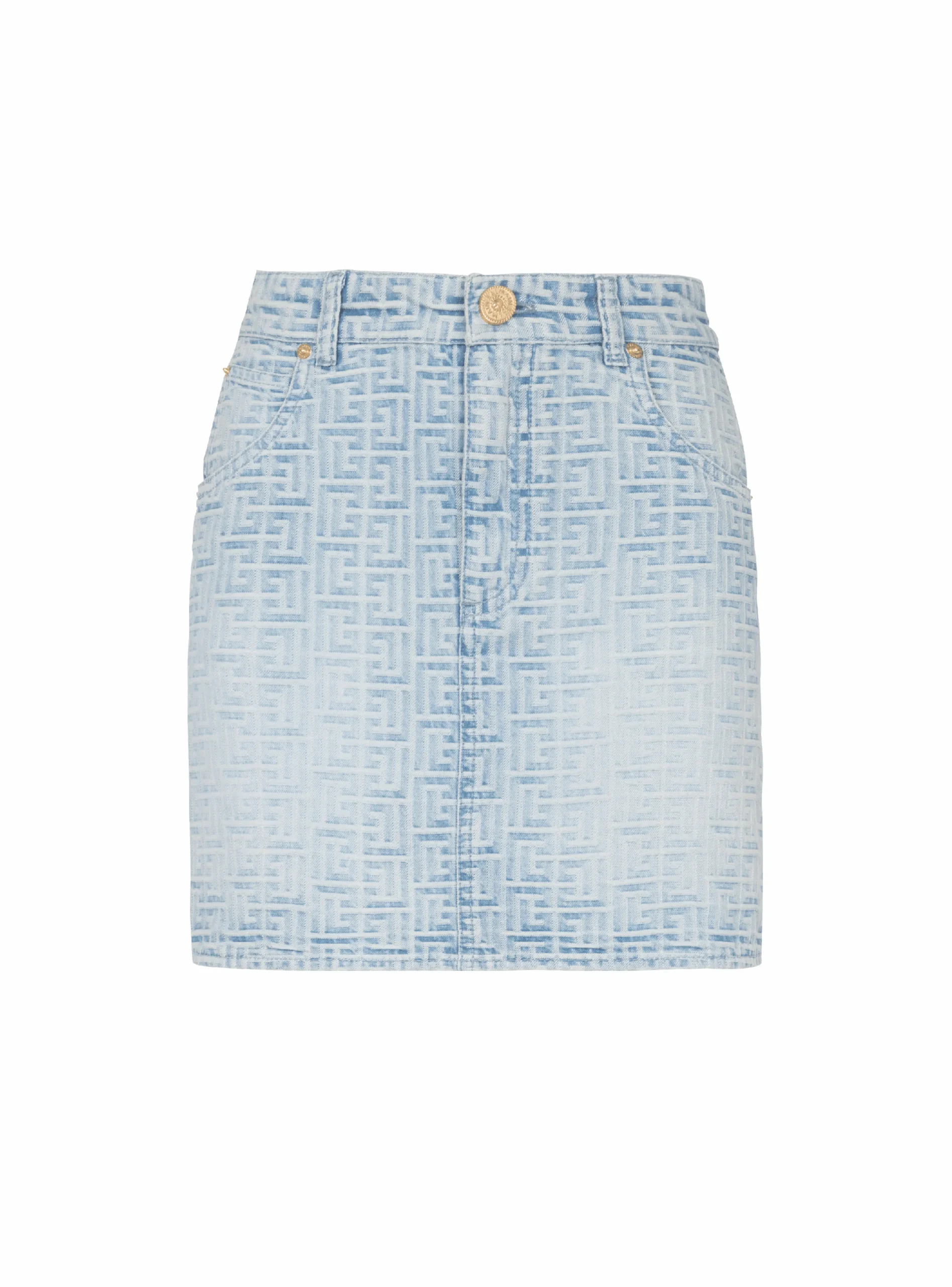 Women Balmain Monogrammed Short Denim Skirt