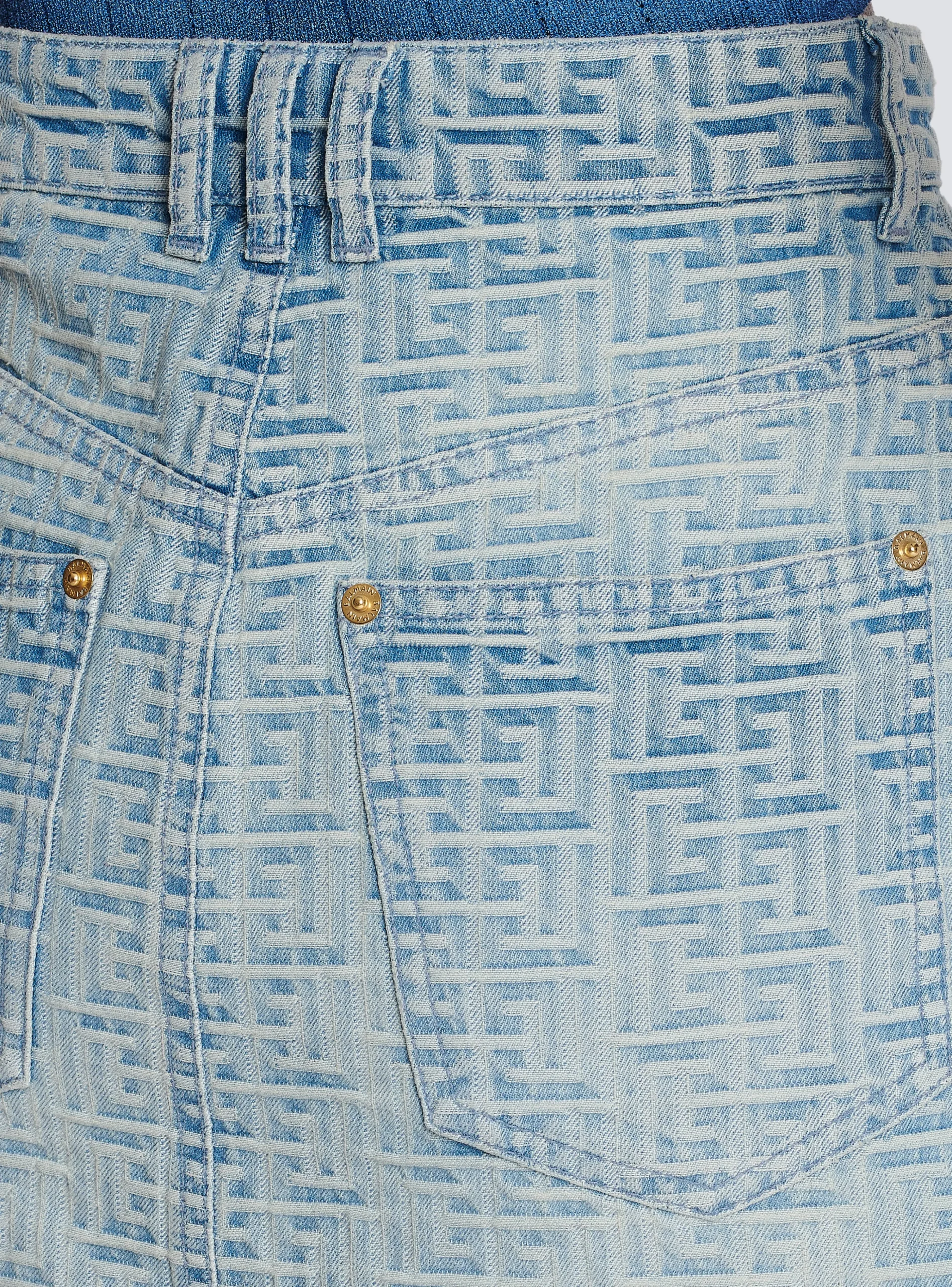 Women Balmain Monogrammed Short Denim Skirt