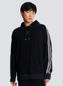 Balmain Monogrammed Velvet Hooded Sweatshirt