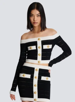 Women Balmain Off-the-shoulder Knit Top