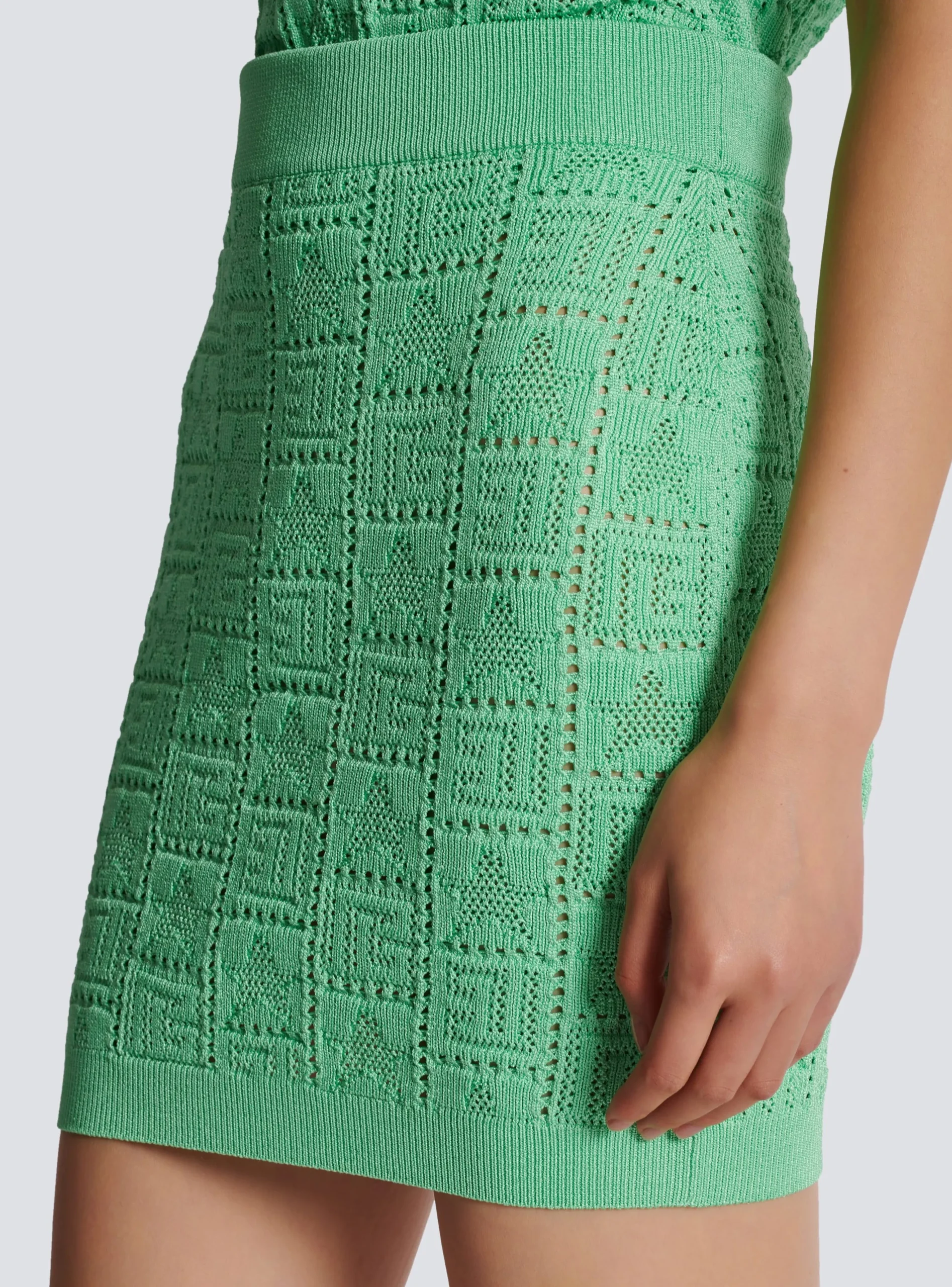 Women Balmain Openwork Monogram Knit Skirt