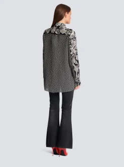 Women Balmain Paisley And Mini Monogram Printed Silk Shirt