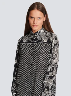 Women Balmain Paisley And Mini Monogram Printed Silk Shirt