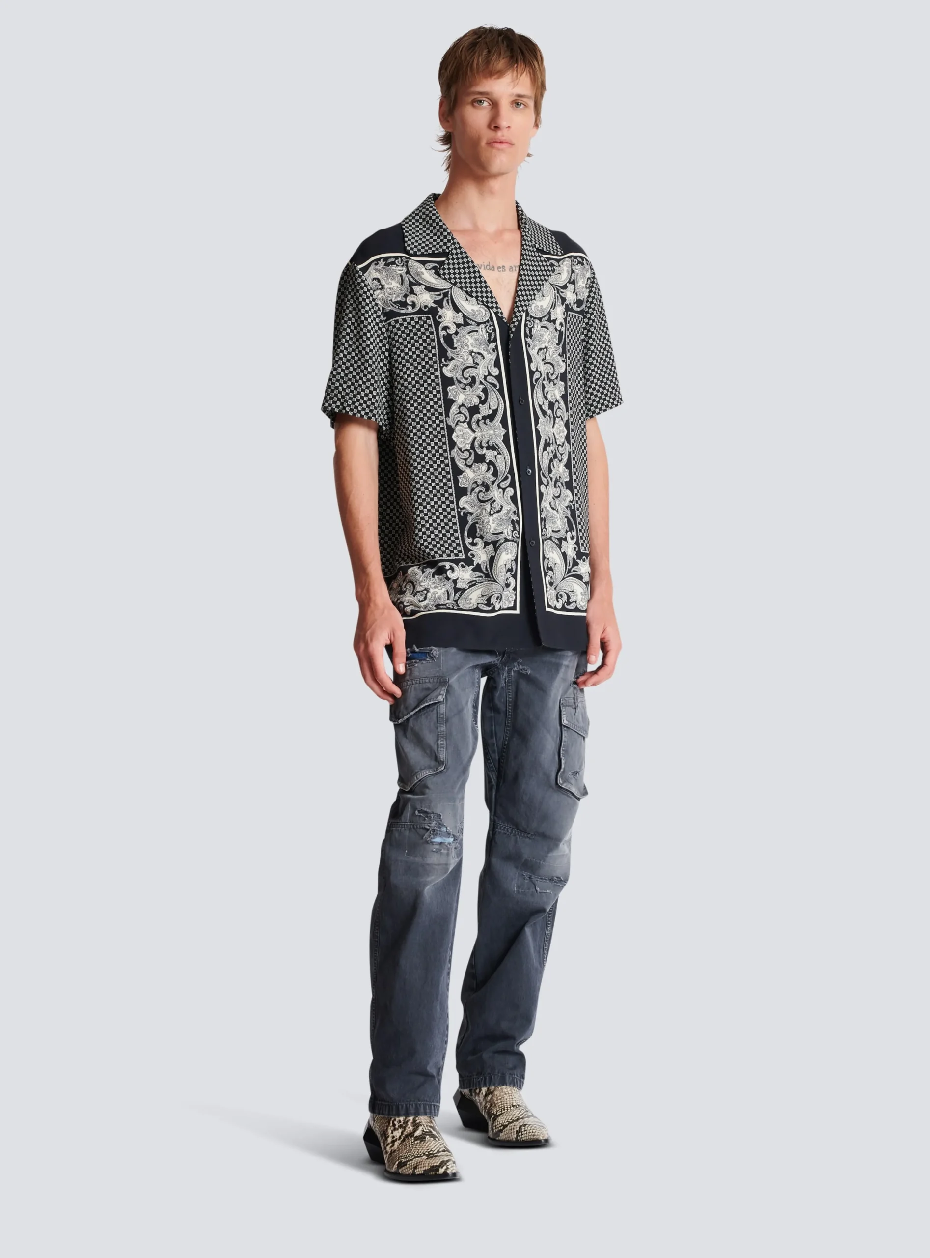 Balmain Paisley And Mini Monogram Printed Silk Shirt