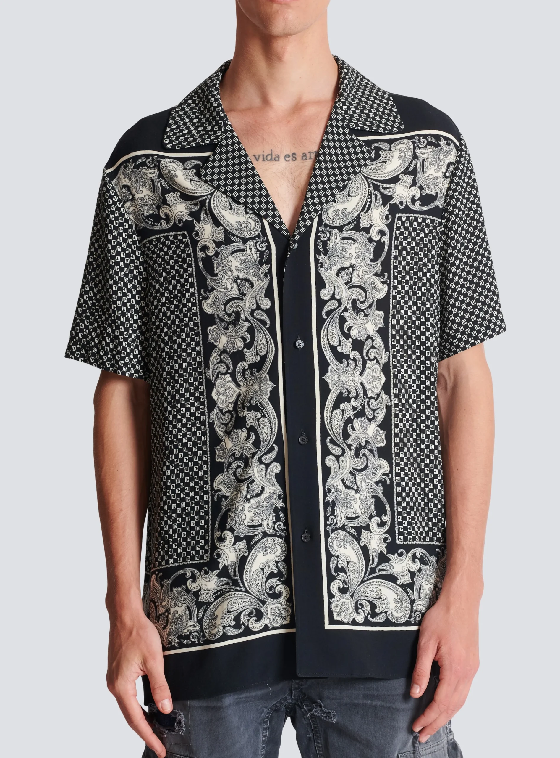 Balmain Paisley And Mini Monogram Printed Silk Shirt