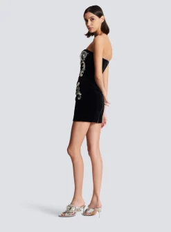 Women Balmain Paisley Embroidered Strapless Dress
