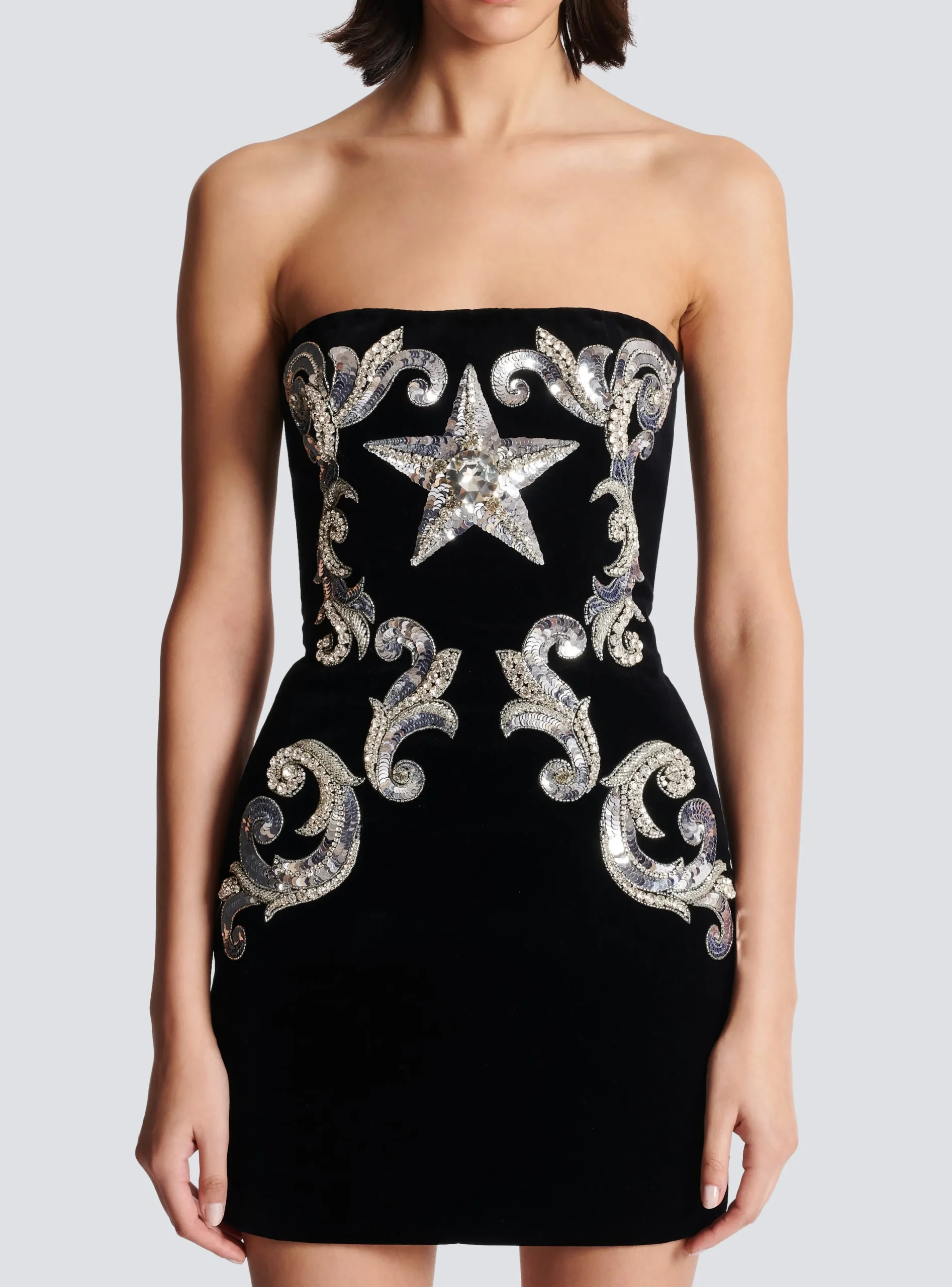 Women Balmain Paisley Embroidered Strapless Dress