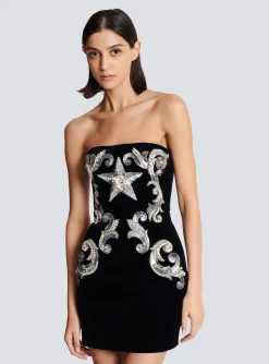 Women Balmain Paisley Embroidered Strapless Dress