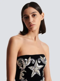 Women Balmain Paisley Embroidered Strapless Dress