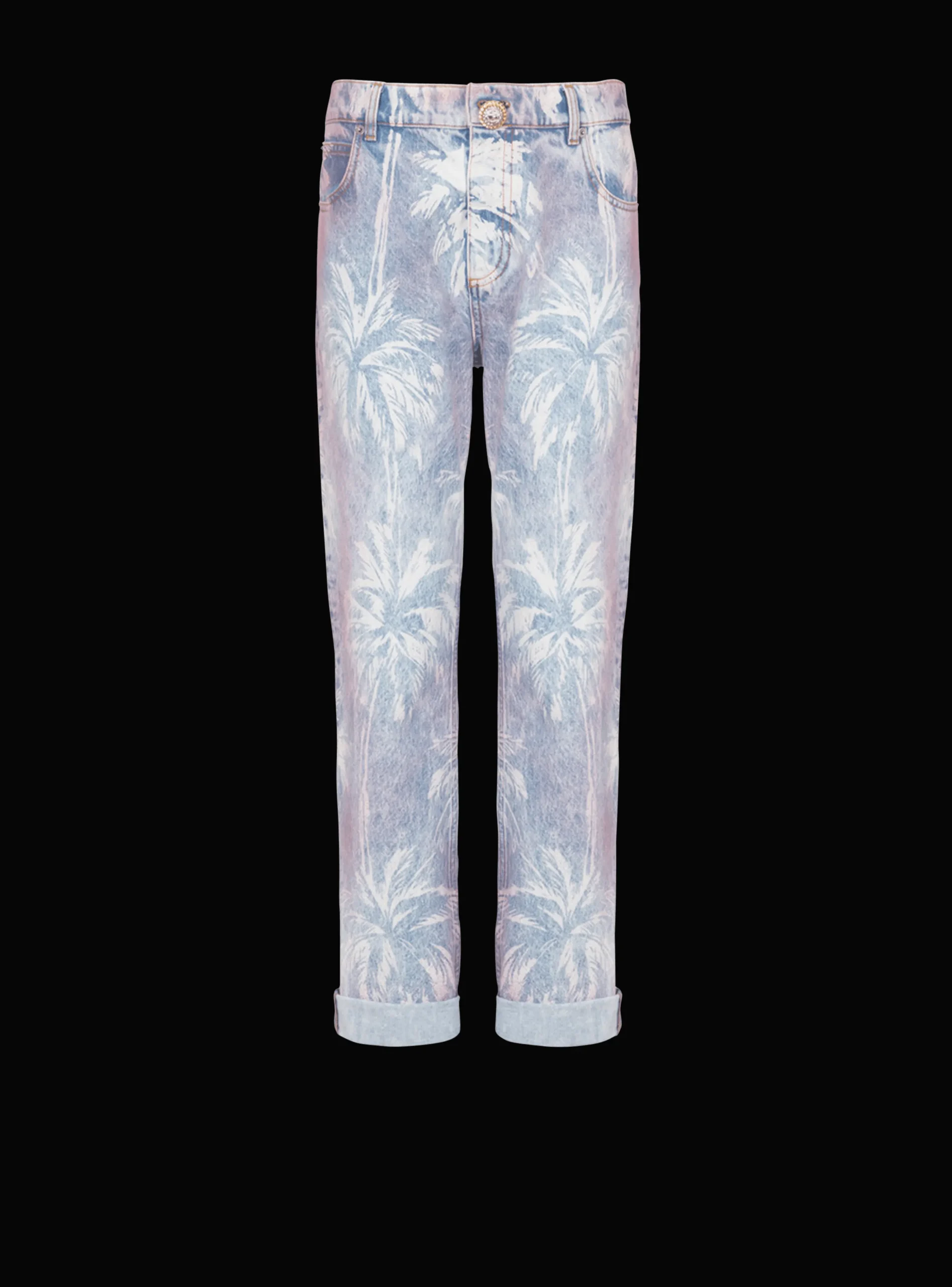 Women Balmain Palm Tree Denim Boyfriend Jeans