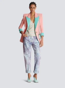 Women Balmain Palm Tree Denim Boyfriend Jeans