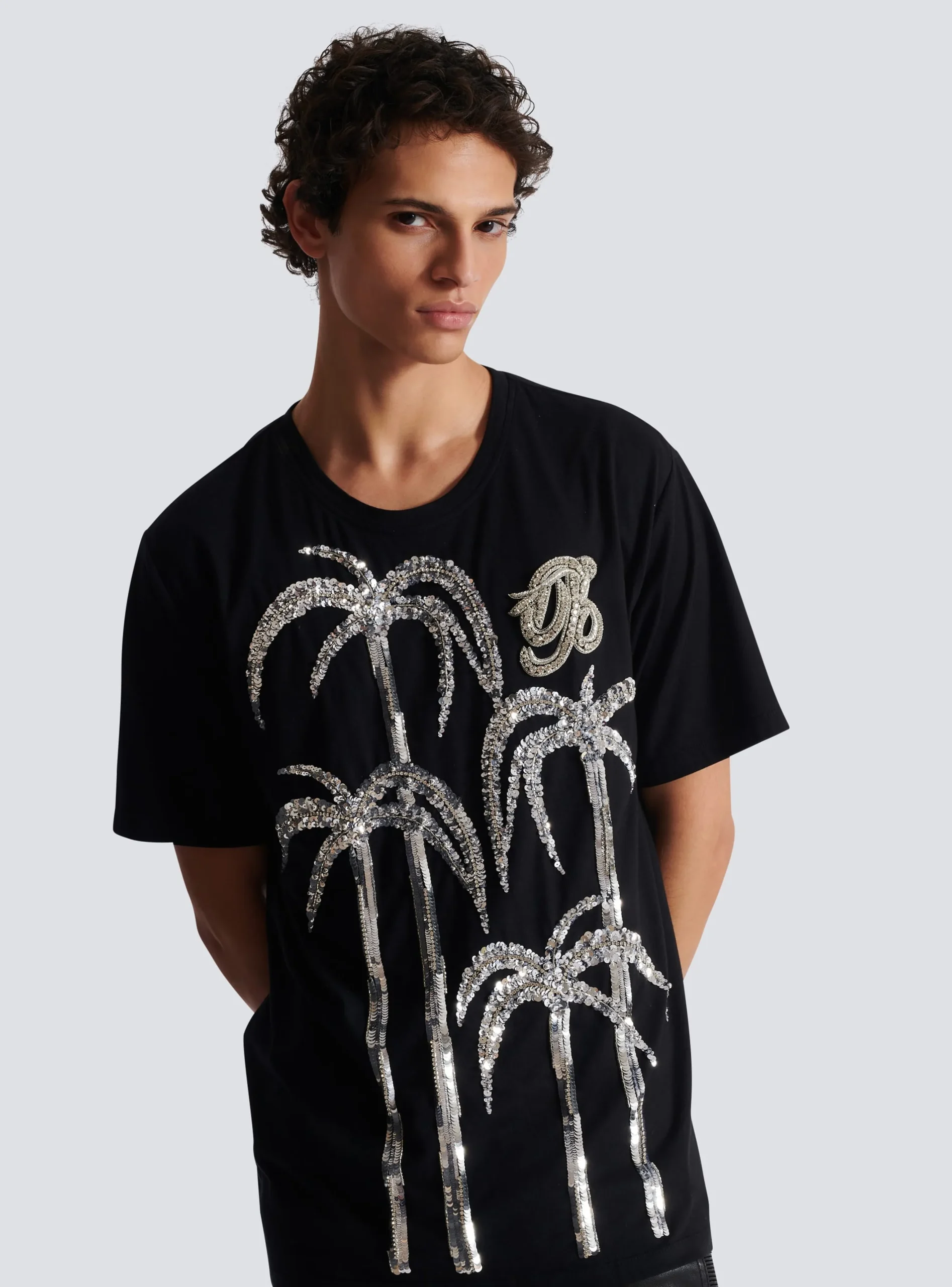Balmain Palm Tree Embroidered T-shirt
